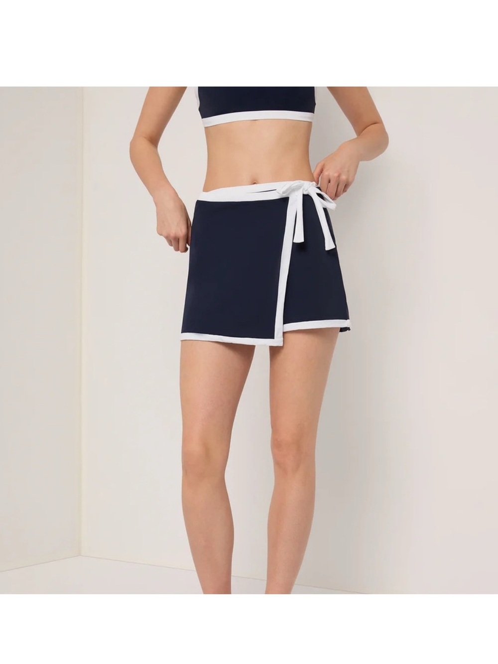 Onia Navy and White Wrap Swim Skirt